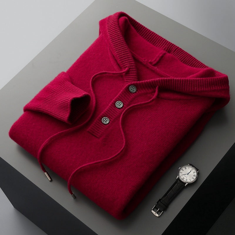 Men's American-style, High-grade Button Hoodie Sweater