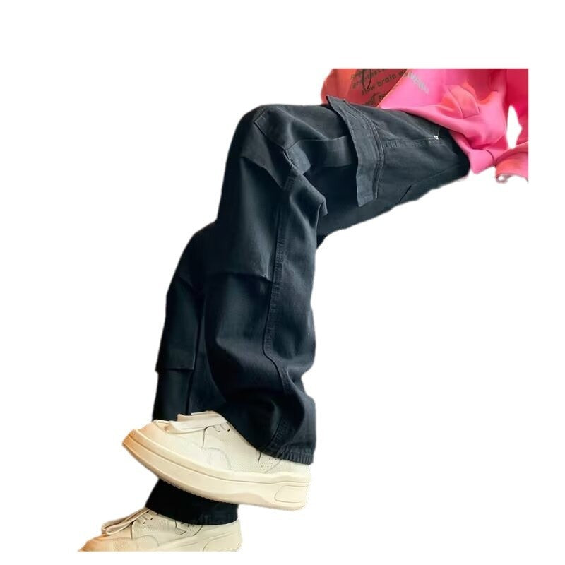 Loose Straight Heavy Stone Washed Retro Casual Denim Trousers