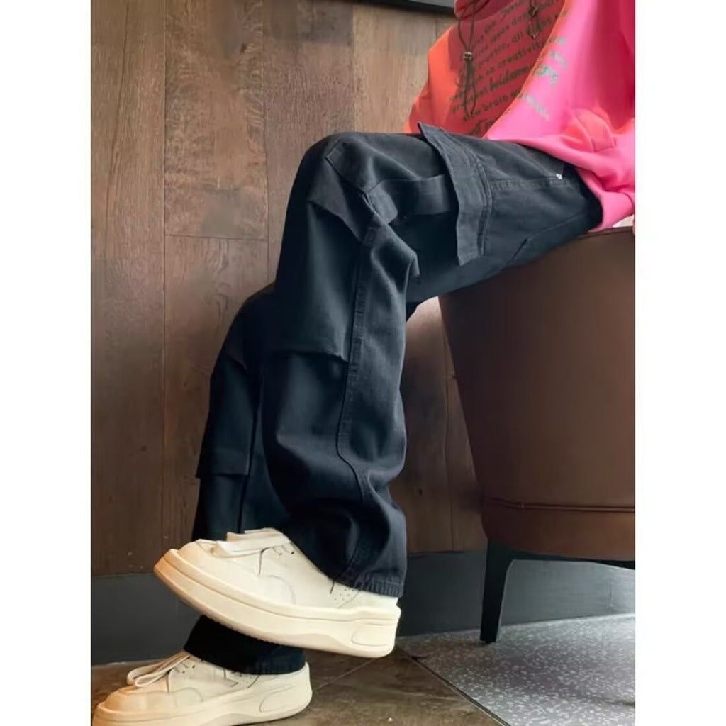 Loose Straight Heavy Stone Washed Retro Casual Denim Trousers